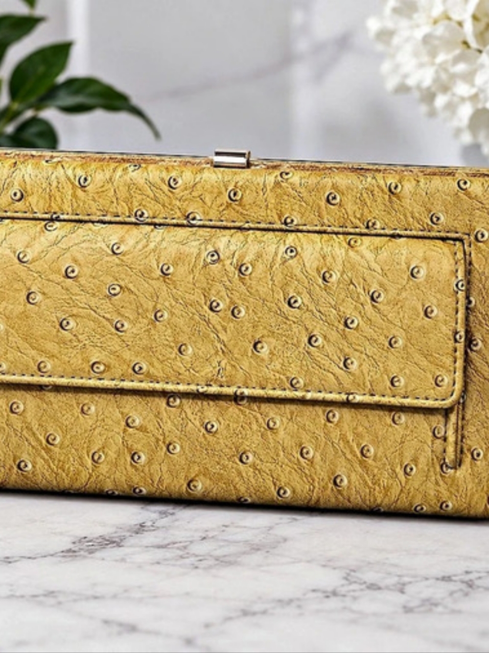 Merona Ostrich-Textured Frame Clutch in Yellow NWT